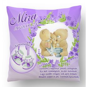Ajándék párna Keresztelőre LILA macis