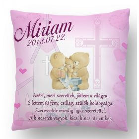 Ajándék párna Keresztelőre rózsaszín macis