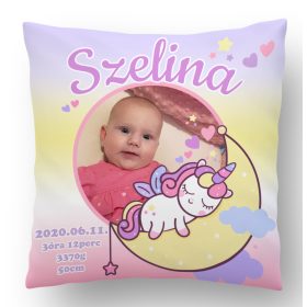 Fényképes Megérkeztem párna Unikornis